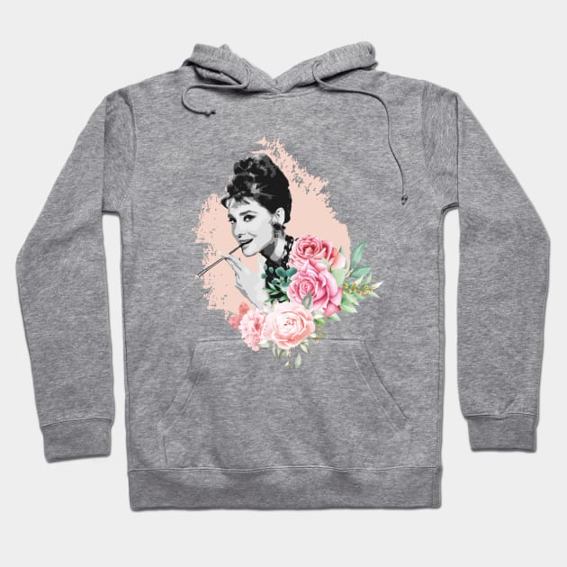 Audrey Hepburn T-Shirt Sticker Flowers Illustration Hoodie Notebook Hoodie by ivaostrogonac